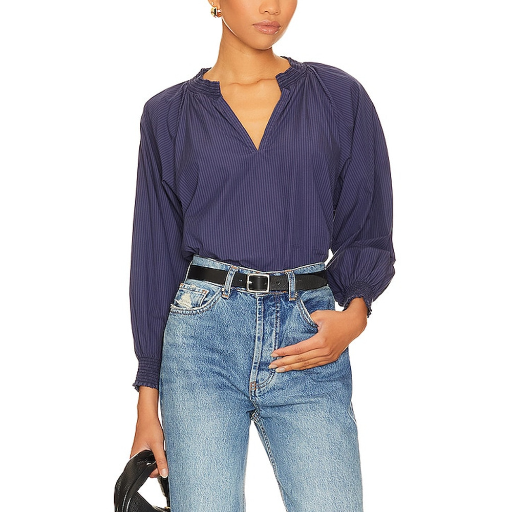 Nation Ltd 'Estelle' Blue Crystal Embellished Peasant Blouse Size L